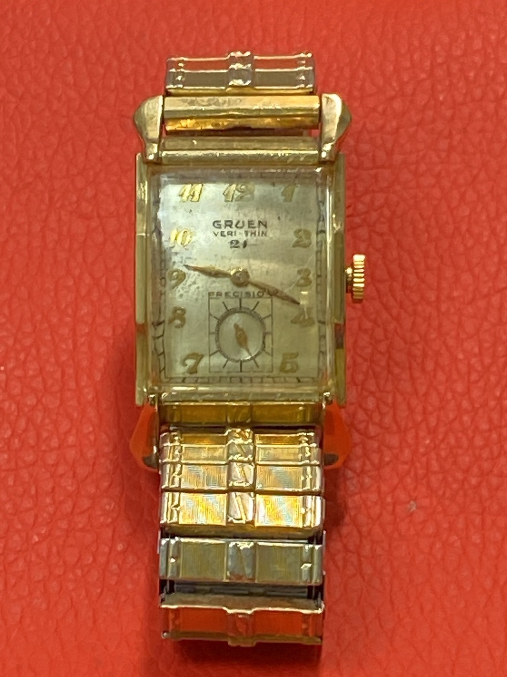 Gruen Vintage Precision Gold-Tone Rectangular Wristwatch 19k GF